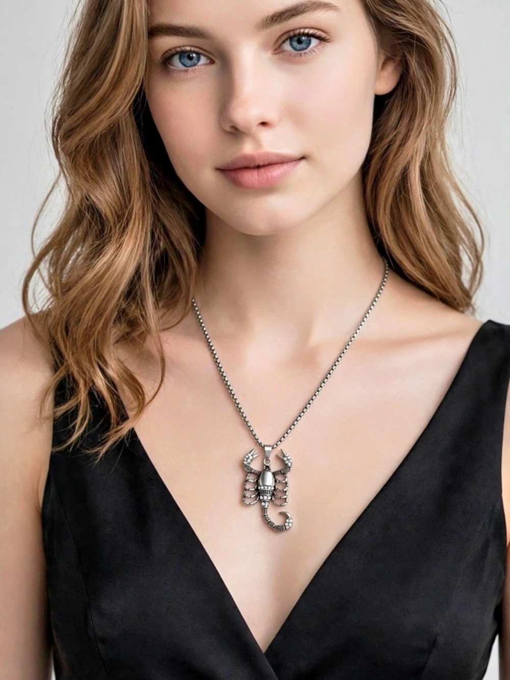 Silver Tone Scorpion Pendant Necklace with Crystals